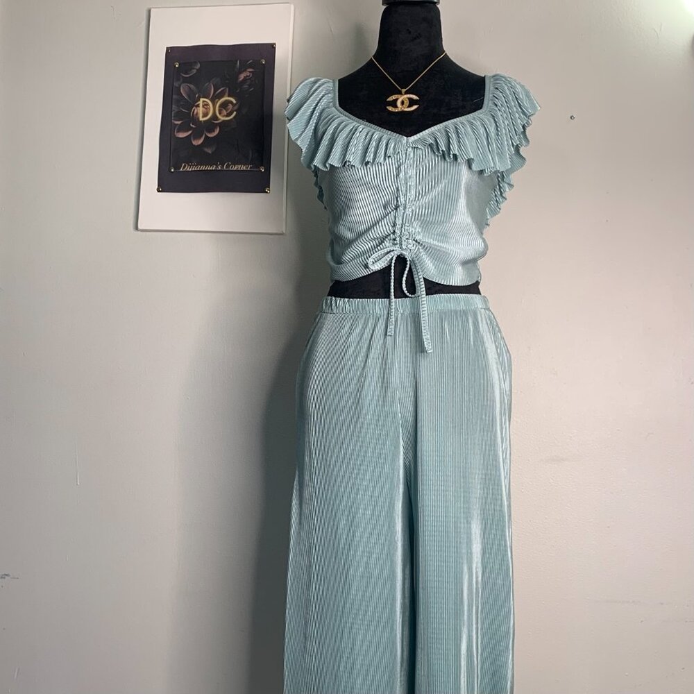 Zara Pleated Top with Ruffles & Trousers - Size M